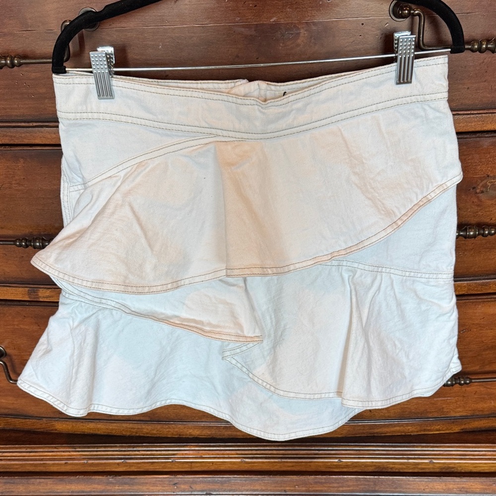 Isabel Marat White Ruffled Mini Jean Skirt NWT